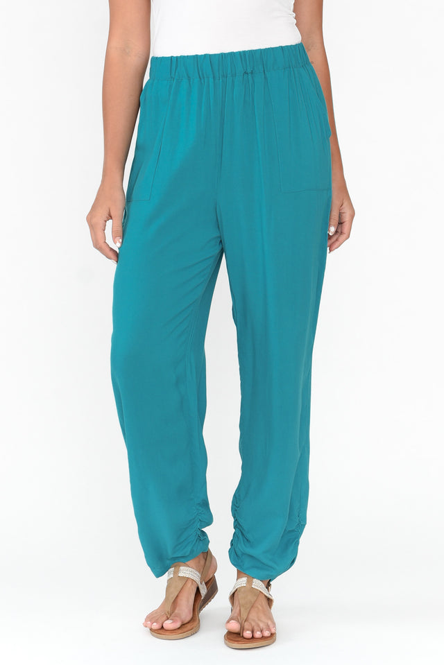 Milly Teal Ruched Hem Pants thumbnail 1