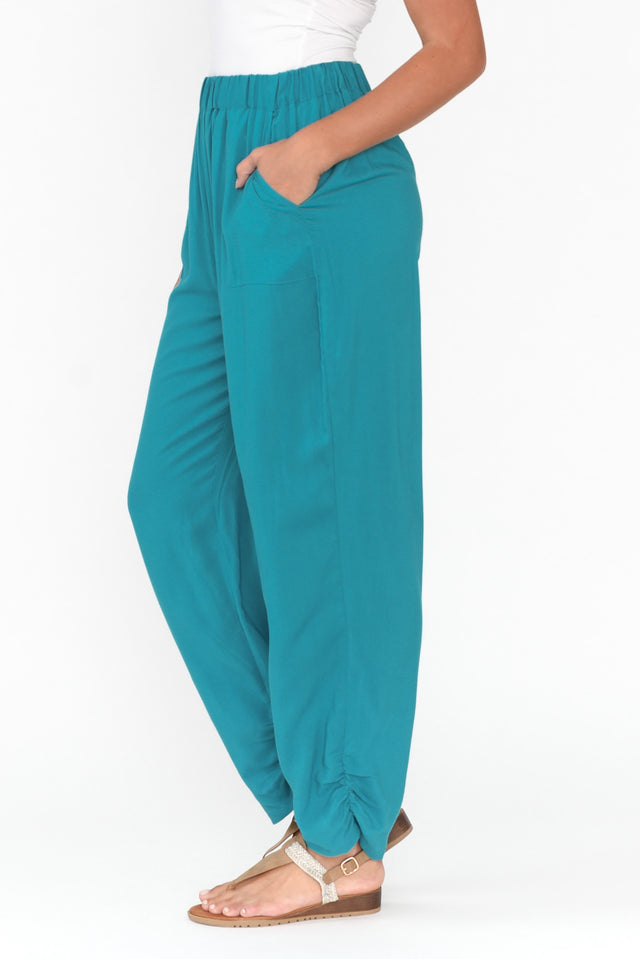 Milly Teal Ruched Hem Pants thumbnail 4