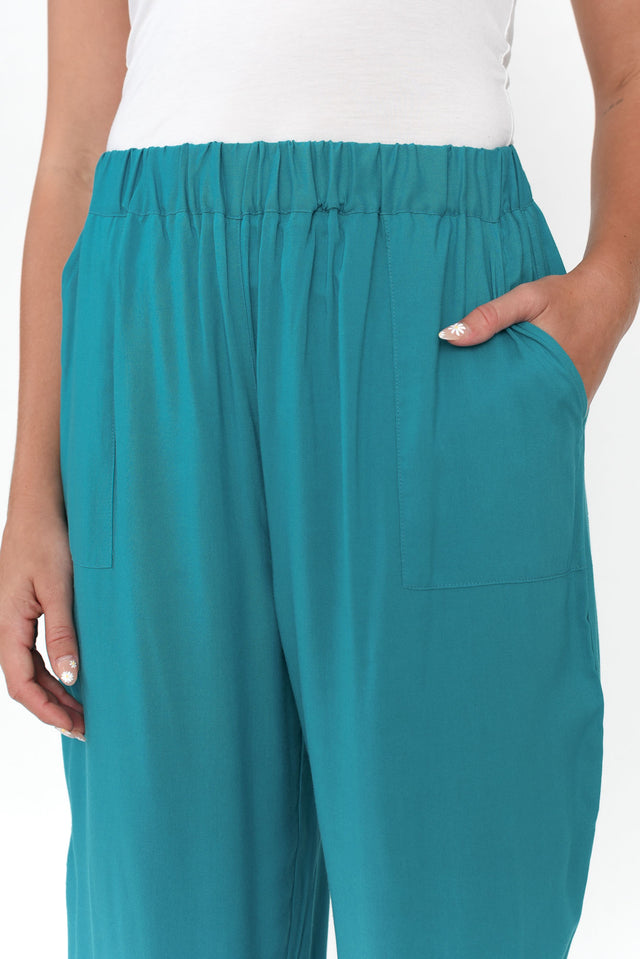 Milly Teal Ruched Hem Pants thumbnail 6