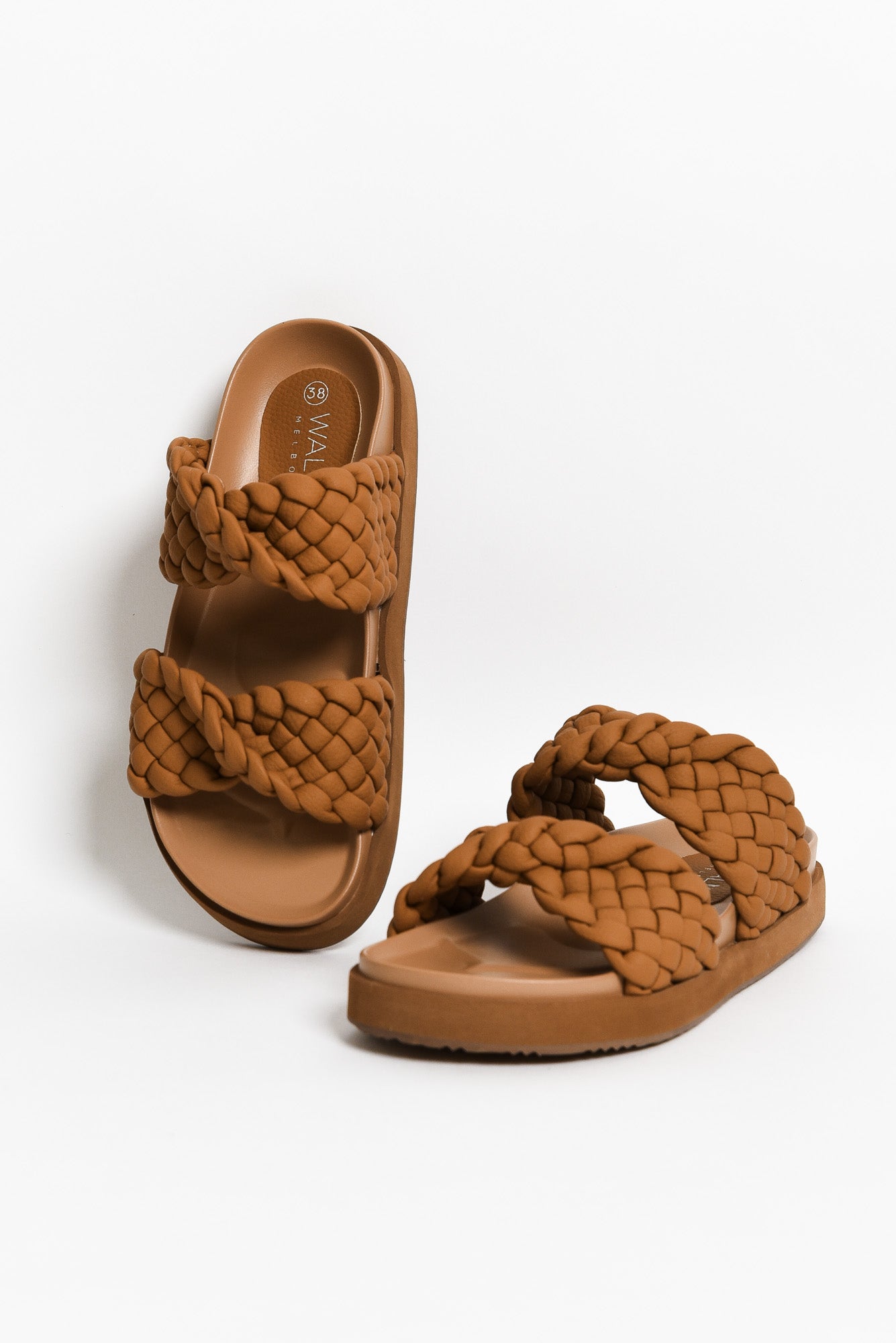 Tan discount woven slides