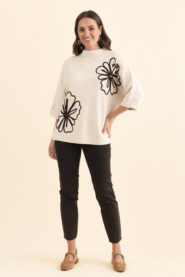 Mimosa Beige Flower Knit Jumper,Brunette model,alt text|model:MJ image 6