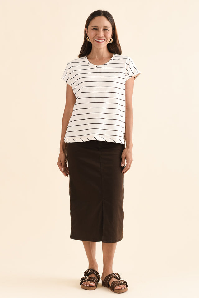 Mindy Cream Stripe Cotton Shell Tee,Full Body,Brunette model,alt text|model:Cara image 2