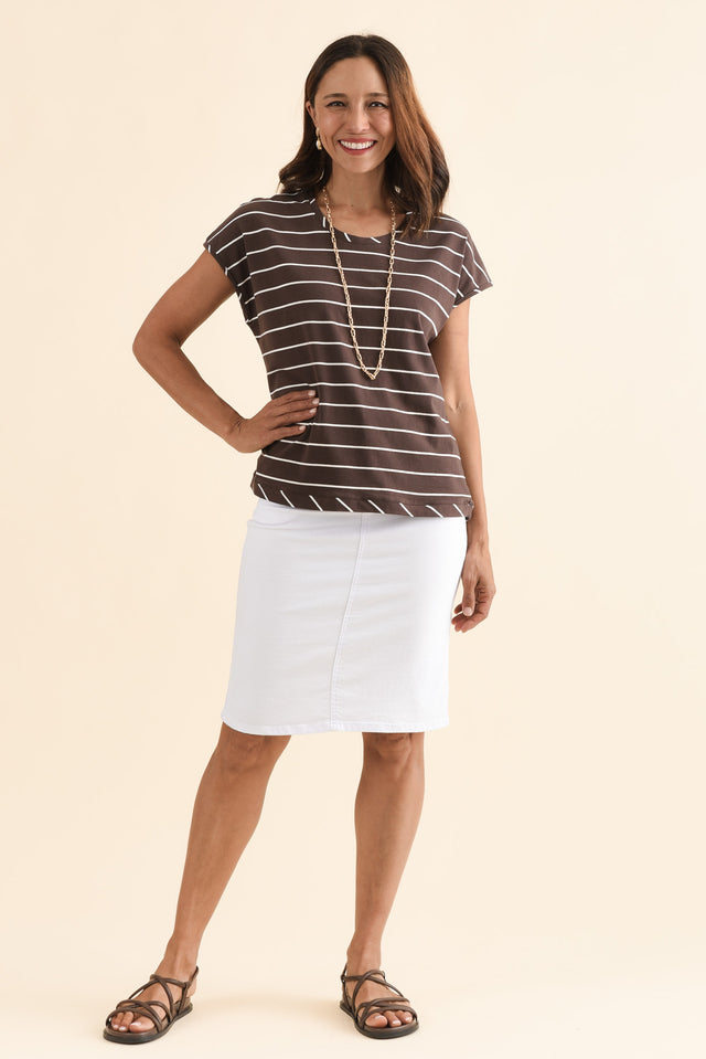 Mindy Dark Brown Stripe Cotton Shell Tee,Full Body,Brunette model,alt text|model:Cara image 2