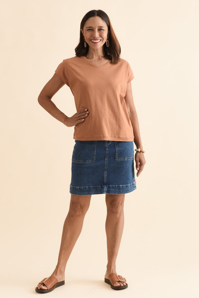 Mindy Mocha Cotton Shell Tee,Full Body,Brunette model,alt text|model:Cara image 6