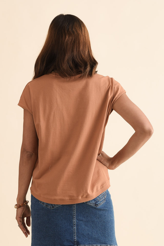 Mindy Mocha Cotton Shell Tee,Back,Brunette model,alt text|model:Cara image 4