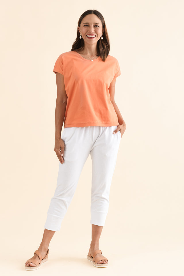 Fundamental Brunch White Cotton Sweatpants,Full Body,Brunette model,alt text|model:Cara image 4