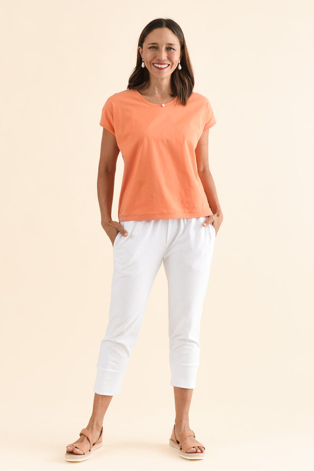 Mindy Orange Cotton Shell Tee,Full Body,Brunette model,alt text|model:Cara image 6