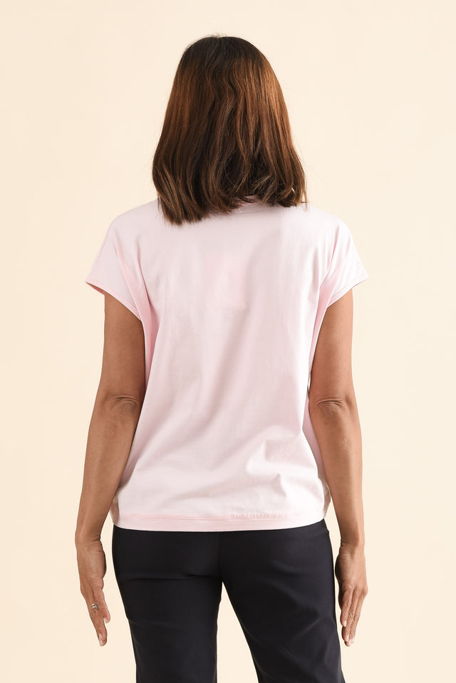 Mindy Pink Cotton Shell Tee,Back,Brunette model,alt text|model:Cara image 4