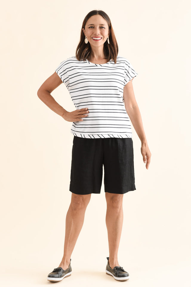 Mindy White Stripe Cotton Shell Tee,Full Body,Brunette model,alt text|model:Cara image 6