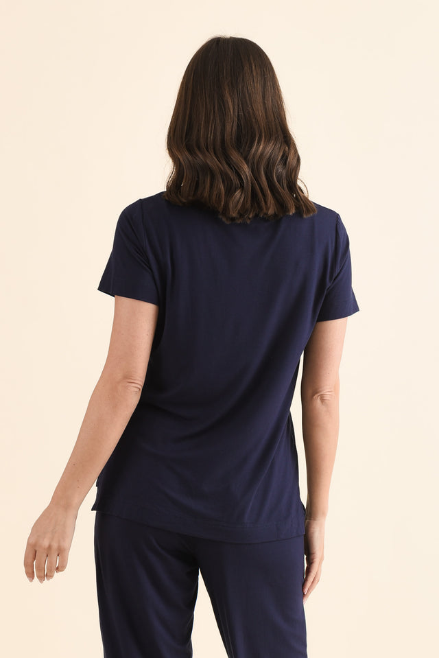 Minelli Navy Bamboo Tee,Back,Brunette model,alt text|model:MJ image 4
