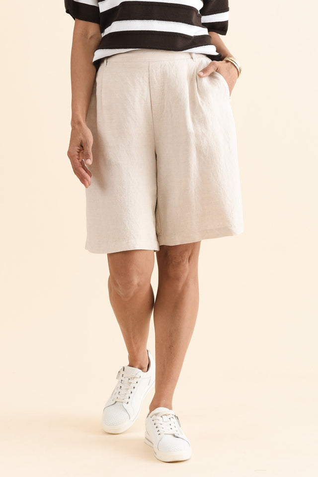 Minette Beige Pocket Shorts,Front,Brunette model,alt text|model:Cara