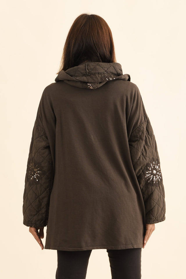 Mintaro Chocolate Sequin Quilted Jacket,Brunette model,alt text|model:Cara image 4