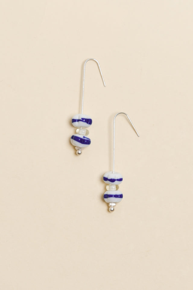 Mira Blue Glass Beaded Hook Earrings