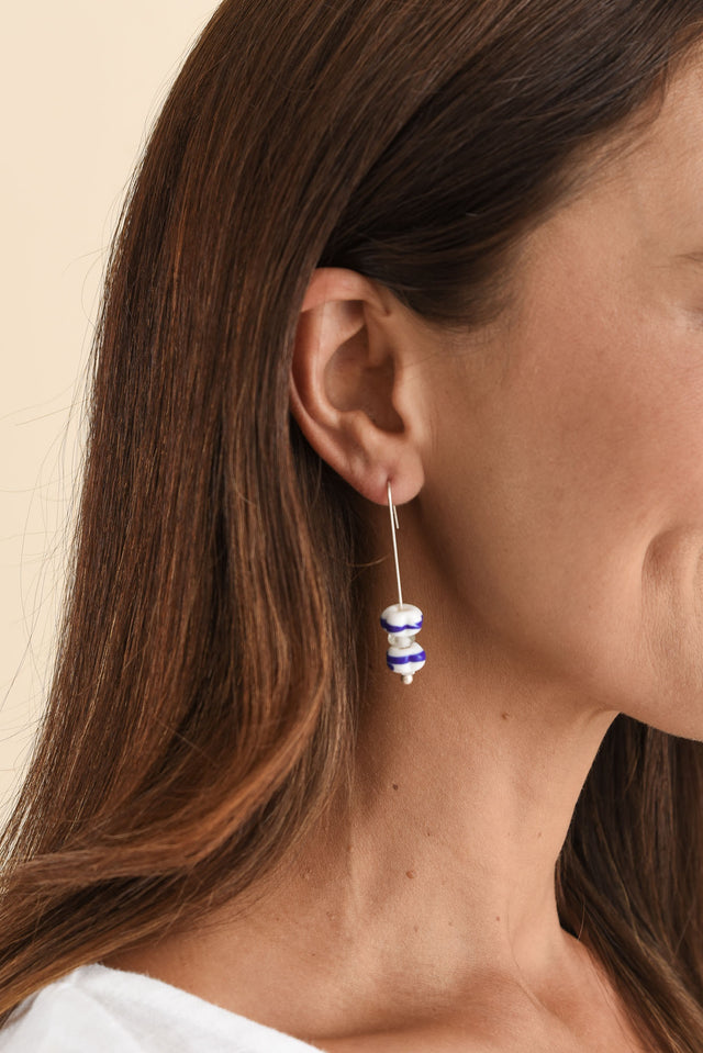 Mira Blue Glass Beaded Hook Earrings