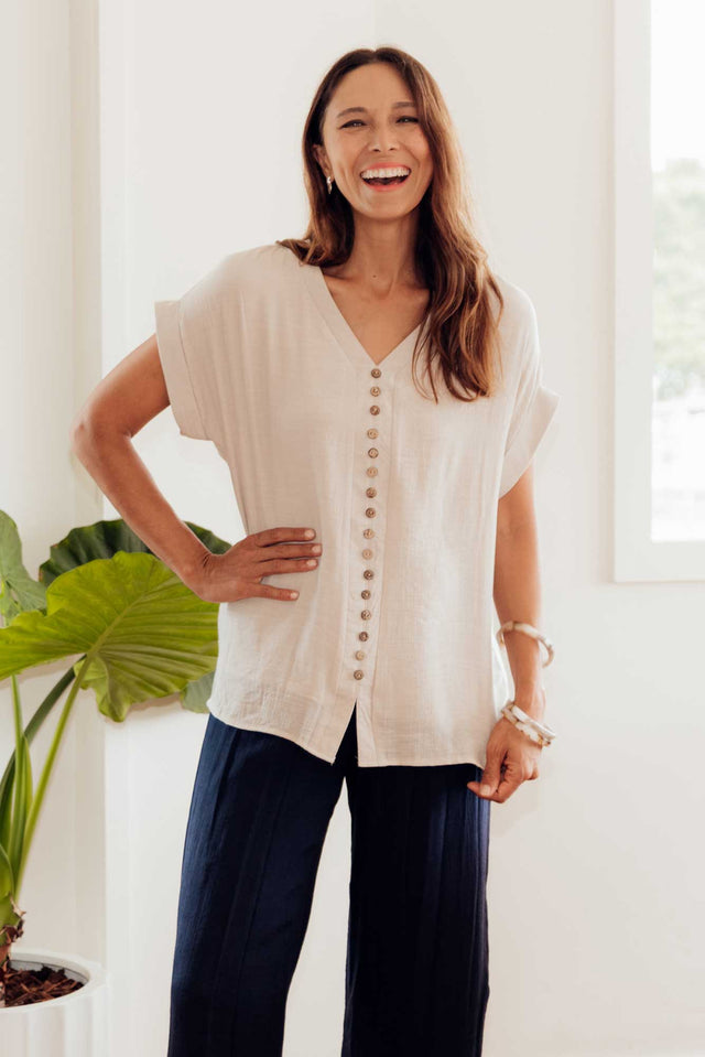 Miray Beige Button Top