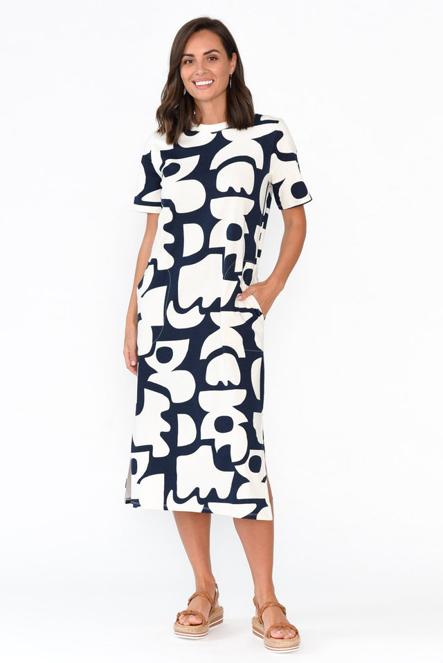 Miro Navy Abstract Cotton Tee Dress image 2