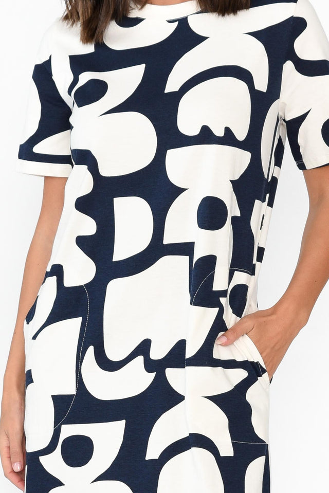 Miro Navy Abstract Cotton Tee Dress