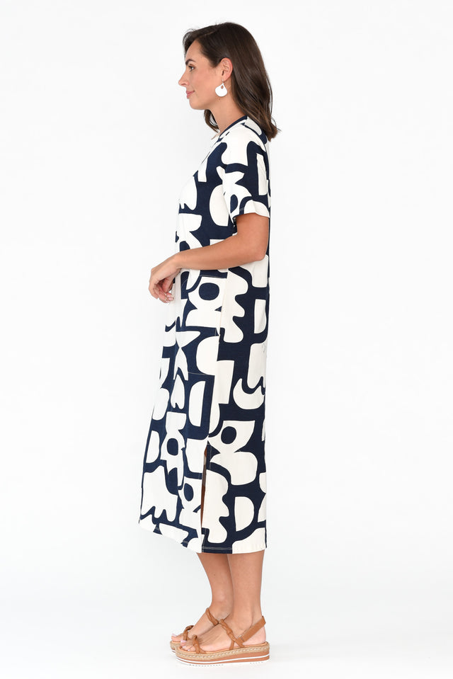 Miro Navy Abstract Cotton Tee Dress