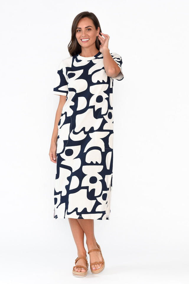 Miro Navy Abstract Cotton Tee Dress banner image