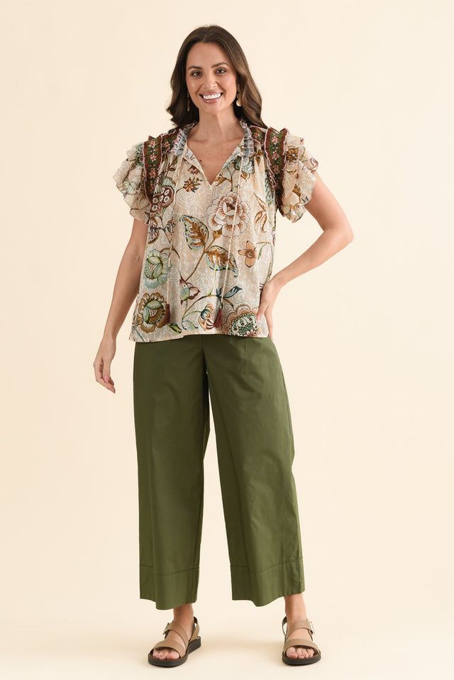 Mirra Khaki Cotton Pocket Pants,Full Body,Brunette model,alt text|model:MJ image 6