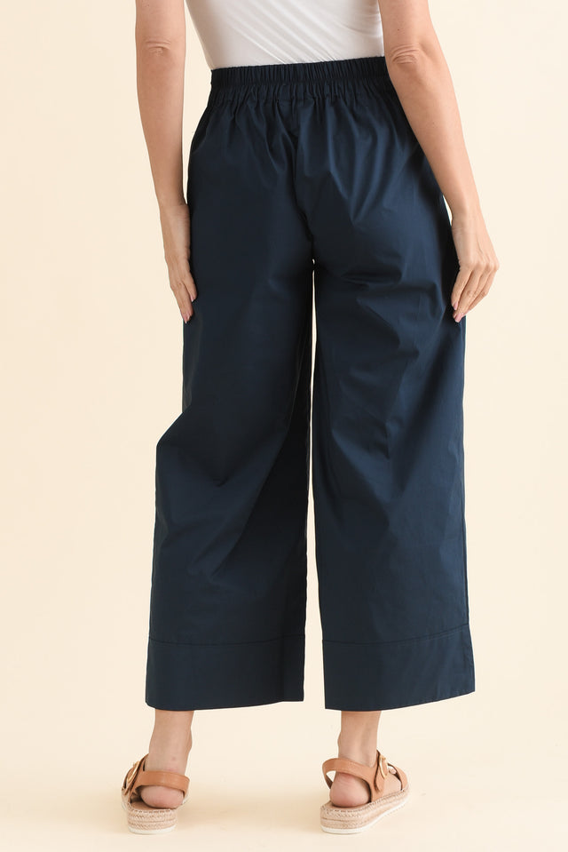 Mirra Navy Cotton Pocket Pants,Back,Brunette model,alt text|model:MJ image 4