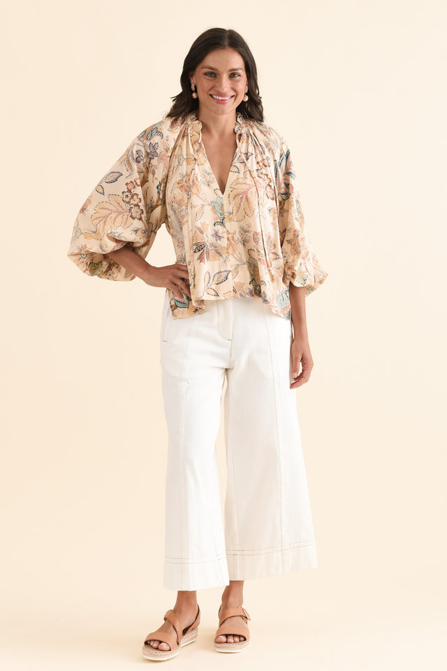 Misha Natural Garden Neck Tie Blouse,Full Body,Brunette model,alt text|model:Brontie image 2