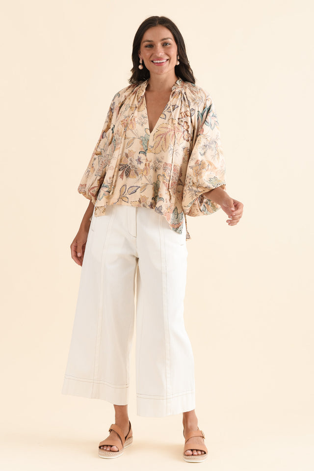 Misha Natural Garden Neck Tie Blouse,Full Body,Brunette model,alt text|model:Brontie image 6
