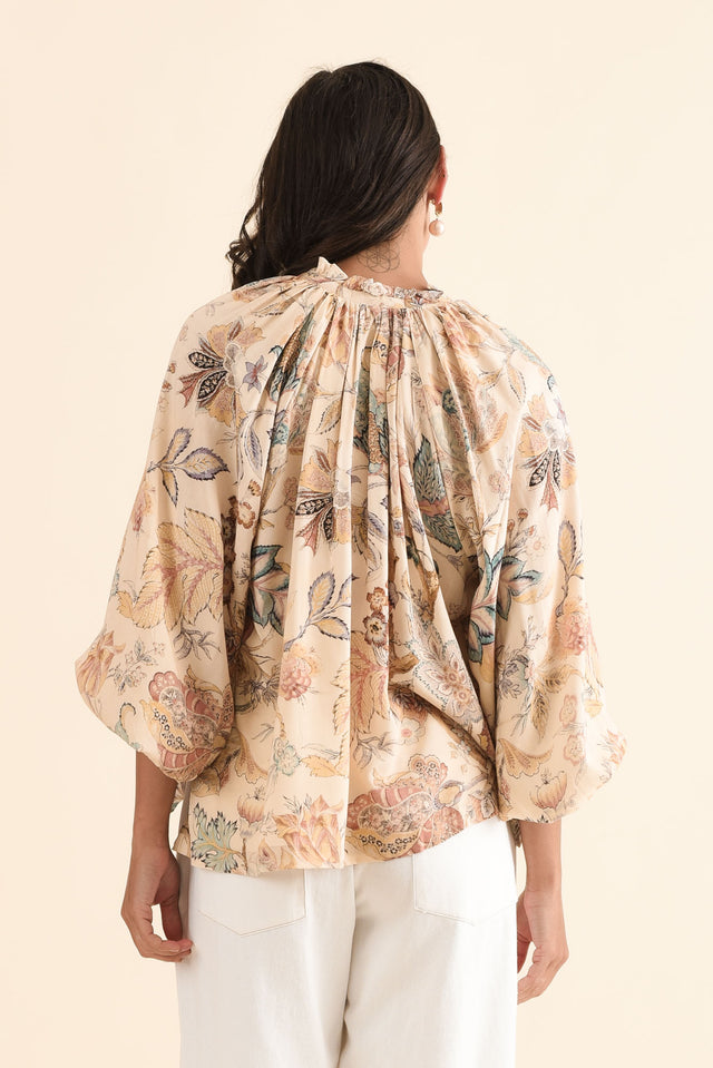 Misha Natural Garden Neck Tie Blouse,Back,Brunette model,alt text|model:Brontie image 4