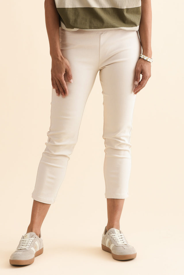Missy Natural Cropped Stretch Pants,Front,Brunette model,alt text|model:Cara