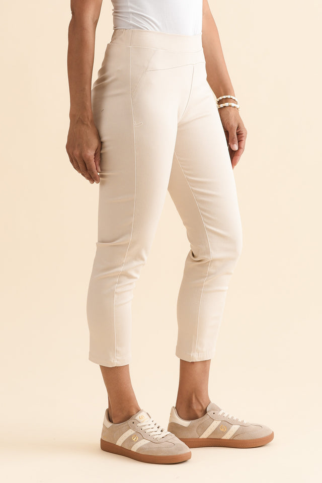 Missy Natural Cropped Stretch Pants,Side,Brunette model,alt text|model:Cara image 3