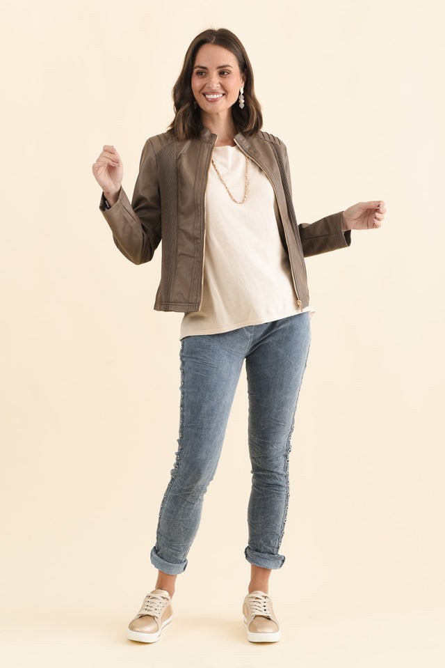 Mitchell Brown Faux Leather Biker Jacket image 6