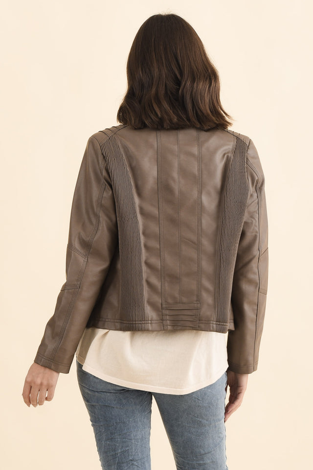 Mitchell Brown Faux Leather Biker Jacket image 4