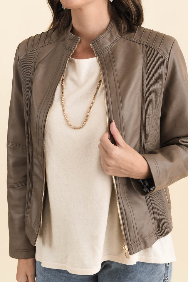 Mitchell Brown Faux Leather Biker Jacket image 5