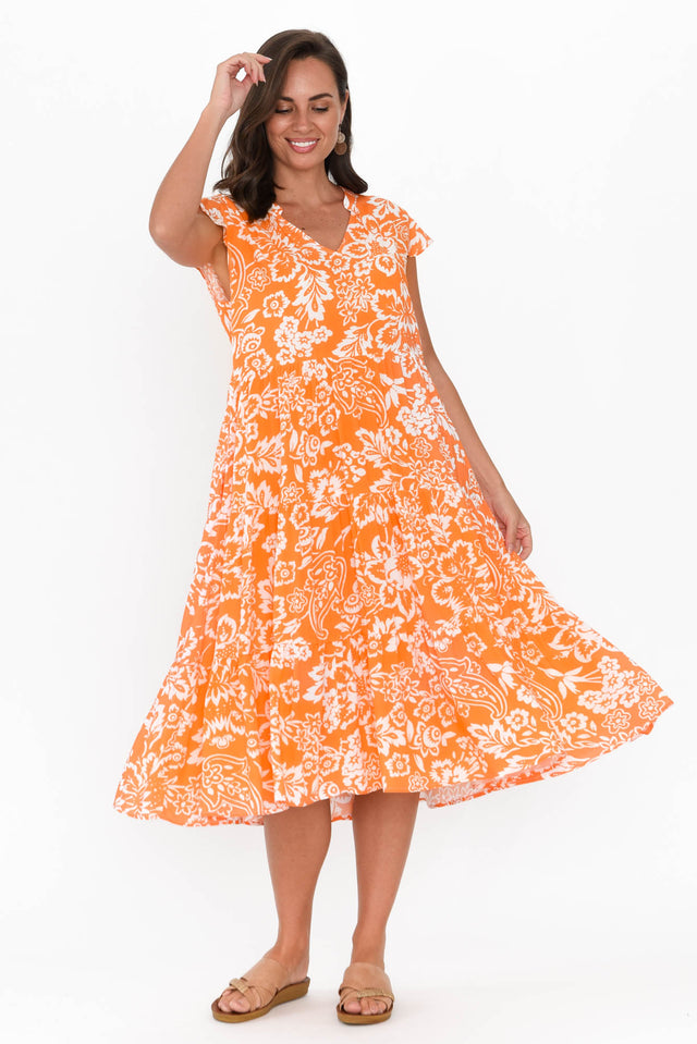 Monika Orange Flower Tier Dress image 1