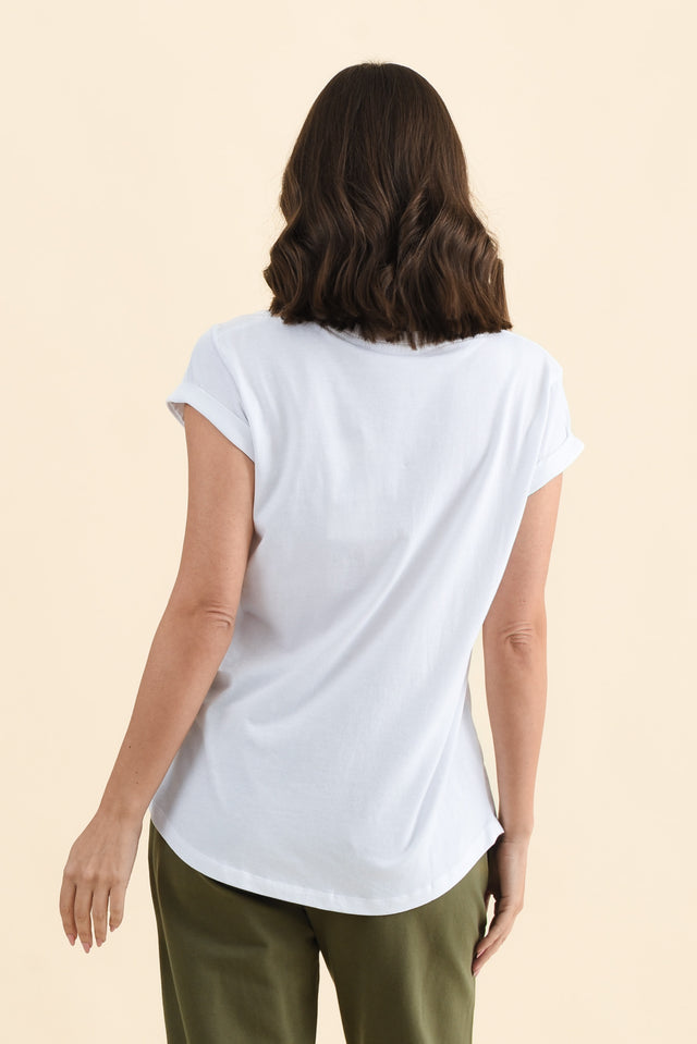 Monte White Cotton Vee Tee,Back,Brunette model,alt text|model:MJ image 4