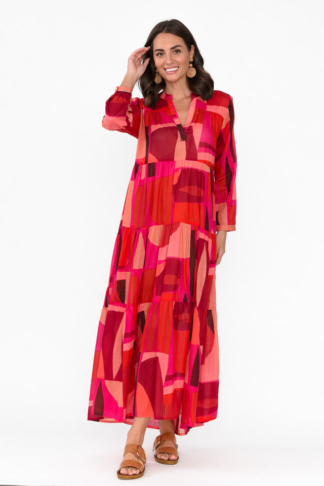Morag Red Geo Cotton Dress image 5