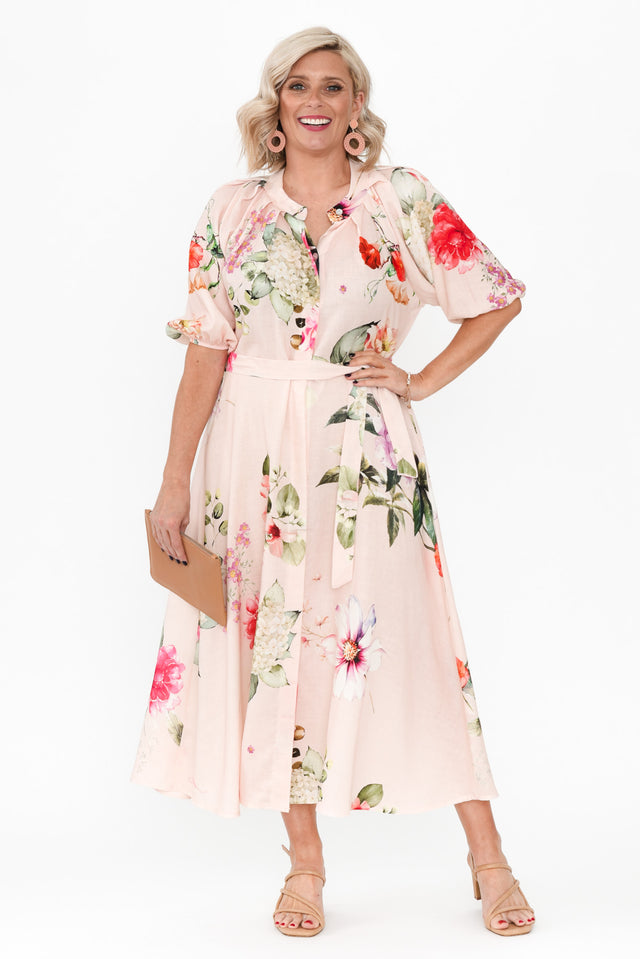 Moraya Pink Floral Linen Blend Dress image 1