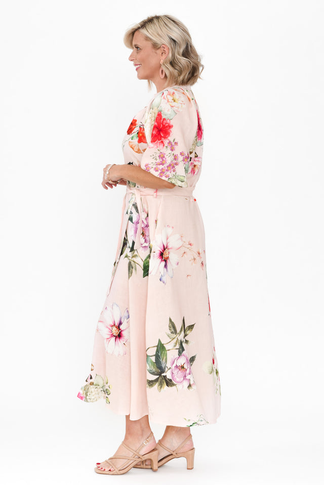 Moraya Pink Floral Linen Blend Dress image 3