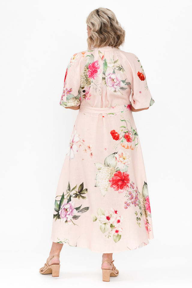 Moraya Pink Floral Linen Blend Dress