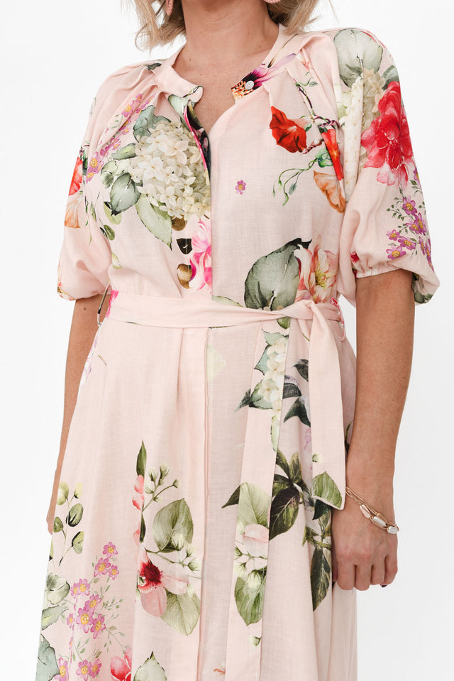 Moraya Pink Floral Linen Blend Dress