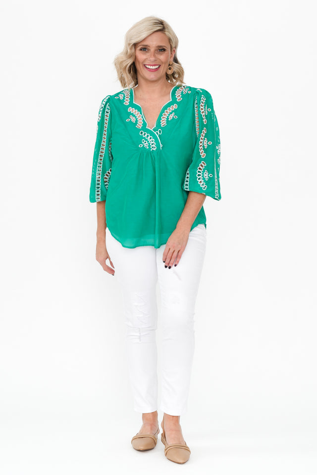 Morgan Bay Green Cotton Silk Top image 6