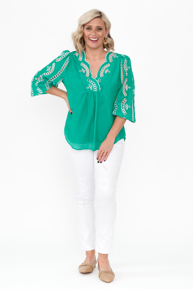 Morgan Bay Green Cotton Silk Top