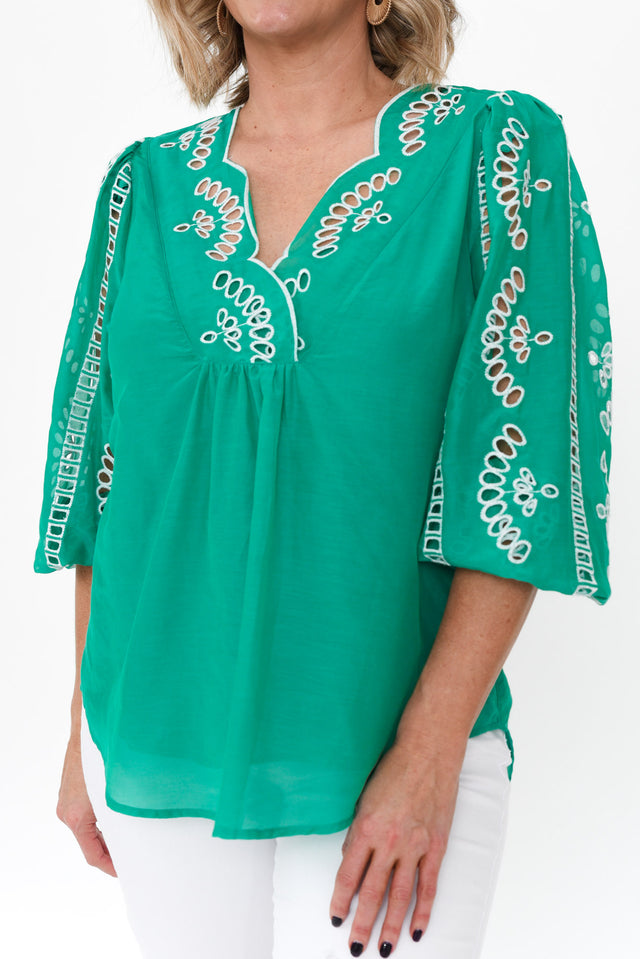 Morgan Bay Green Cotton Silk Top