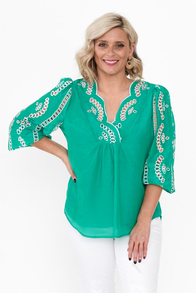 Morgan Bay Green Cotton Silk Top