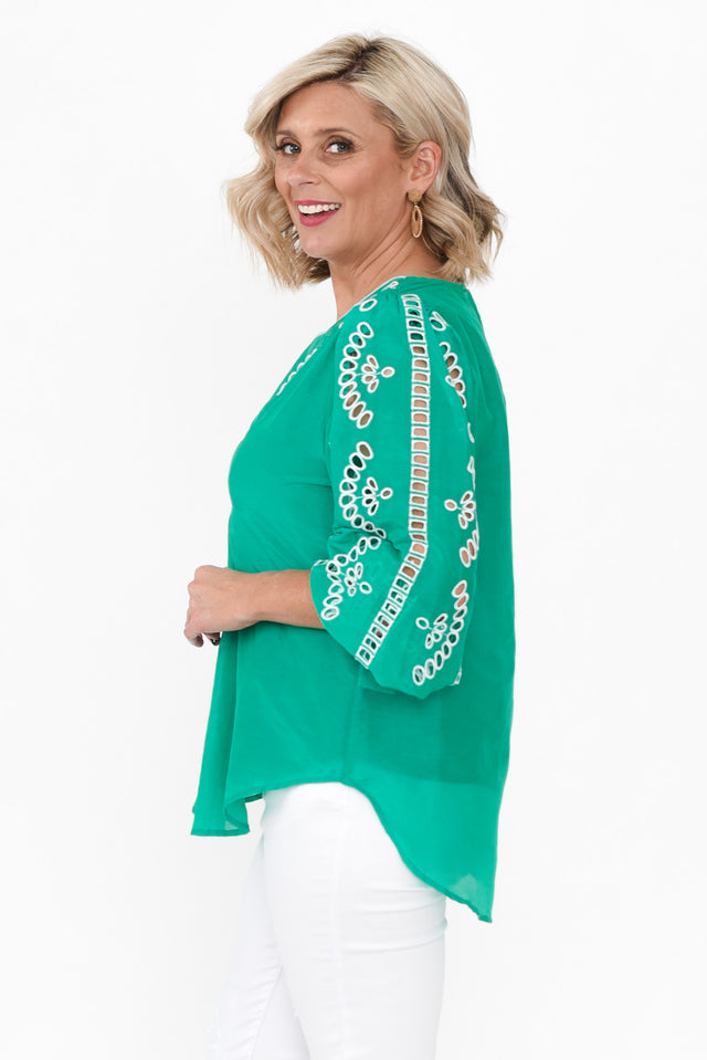 Morgan Bay Green Cotton Silk Top