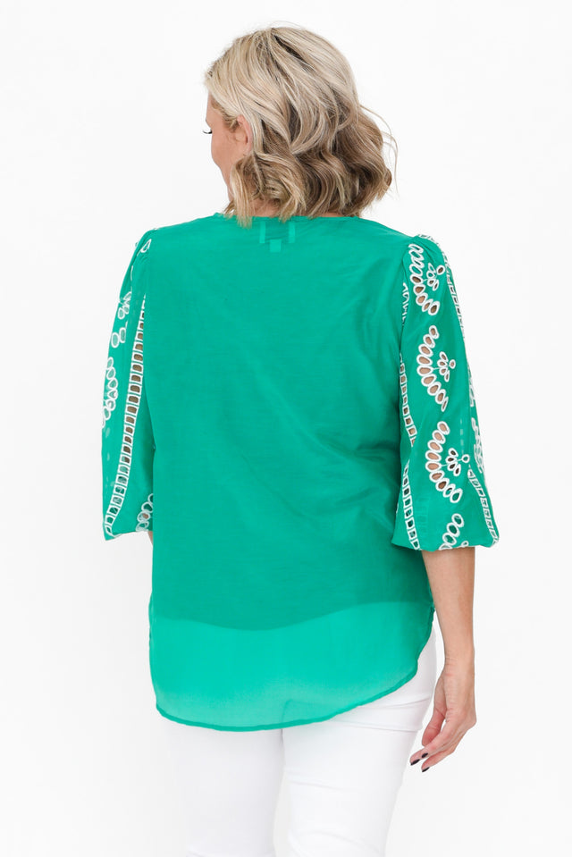 Morgan Bay Green Cotton Silk Top image 4