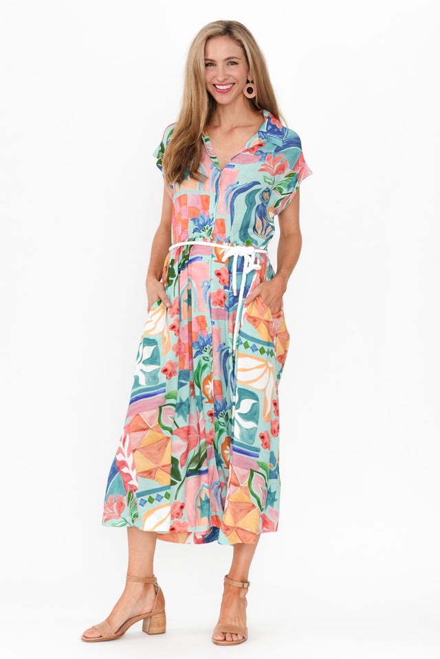 Morgana Blue Abstract Tie Shirt Dress image 7