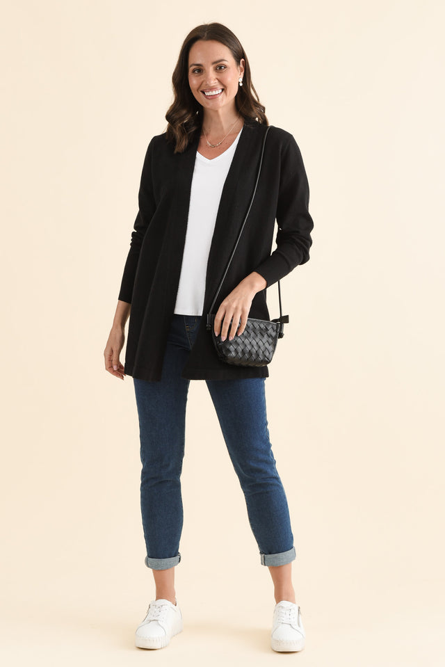 Morocco Black Knit Cardigan,Full Body,Brunette model,alt text|model:MJ image 2