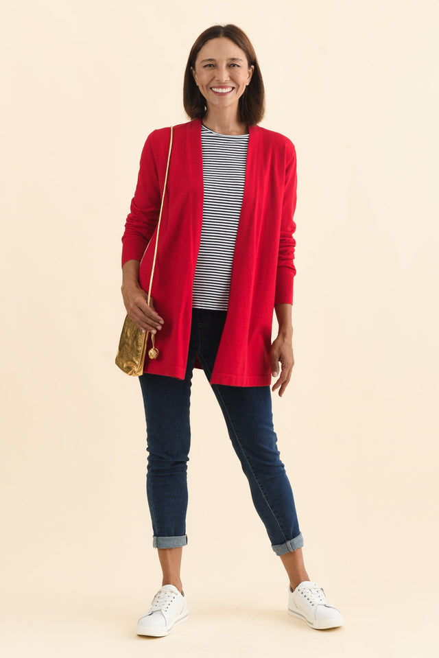 Morocco Red Knit Cardigan,Brunette model,alt text|model:Cara image 4