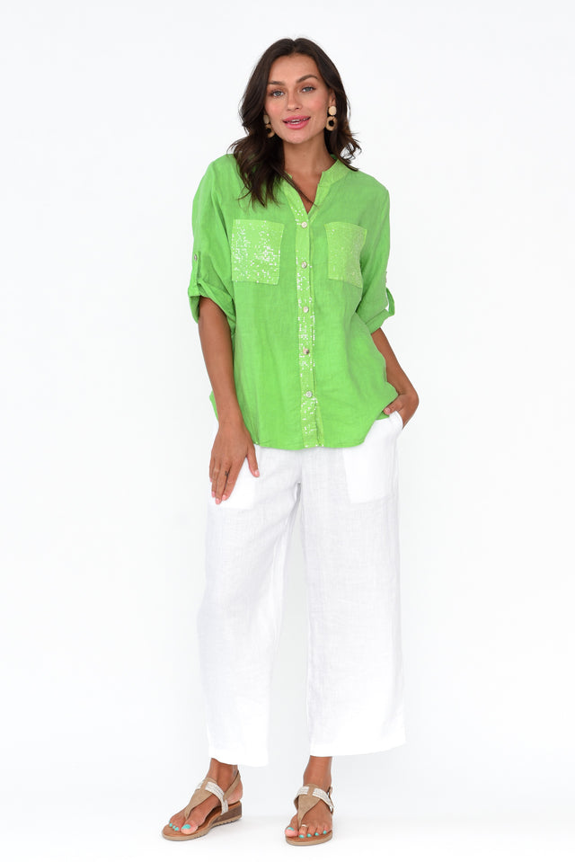 Morrigan Green Linen Sequin Shirt thumbnail 6